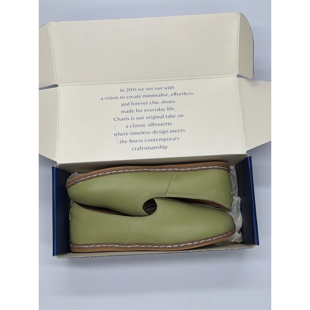 Charix Artisan Leather Loafers Lime Green Womens Slip On Flats Size 39 - Picture 3 of 12